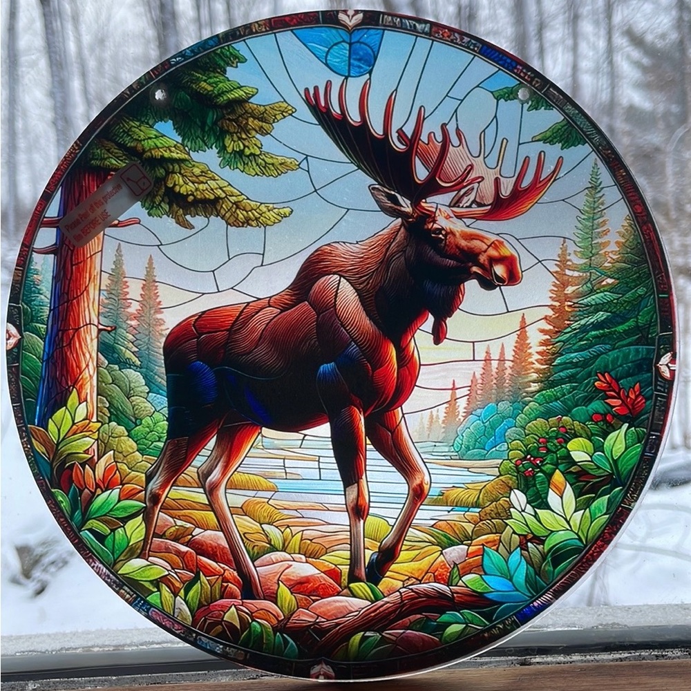 Acrylic Suncatcher 8” Moose 🫎 Wildlife Faux Stained Glass Decorative Home Decor
